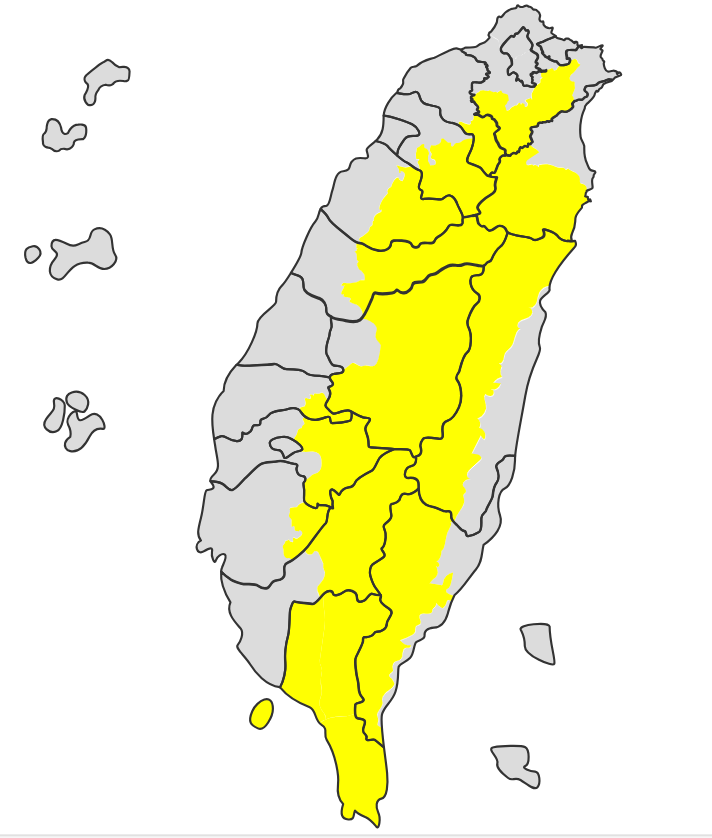 大雨特報 ! 花東山區有局部大雨機率